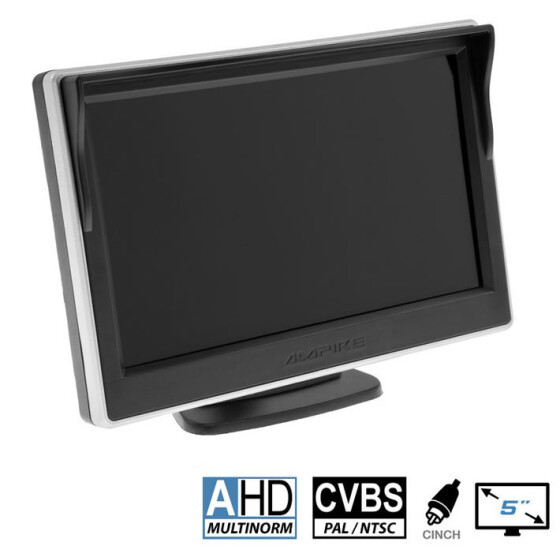 AMPIRE TFT-Monitor 12.7cm (5), 2 Videoeingänge (AHD/CVBS) Klebe/Saugnapfhalter